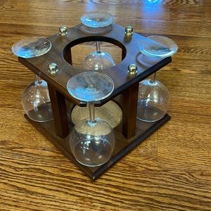 Himark wooden wine bottle candle and glass holder